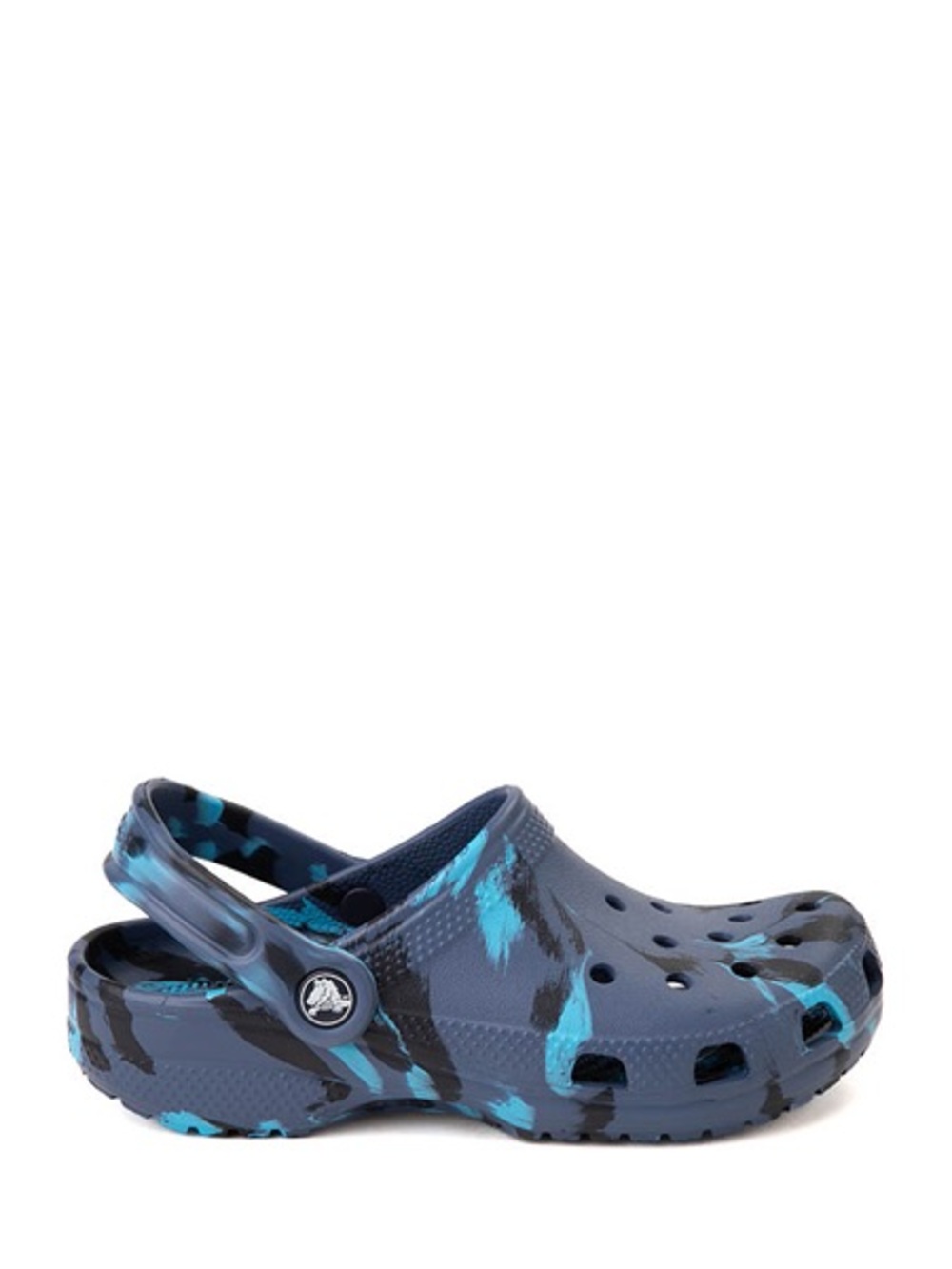 Crocs Kids Classic Marbled Clogs navy and bright blue swirled pattern unisex C13